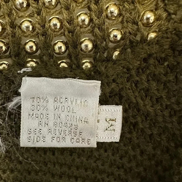 Women's Missing Tag Cardigan M Olive Green Gold Beaded Wool - Picture 4 of 16